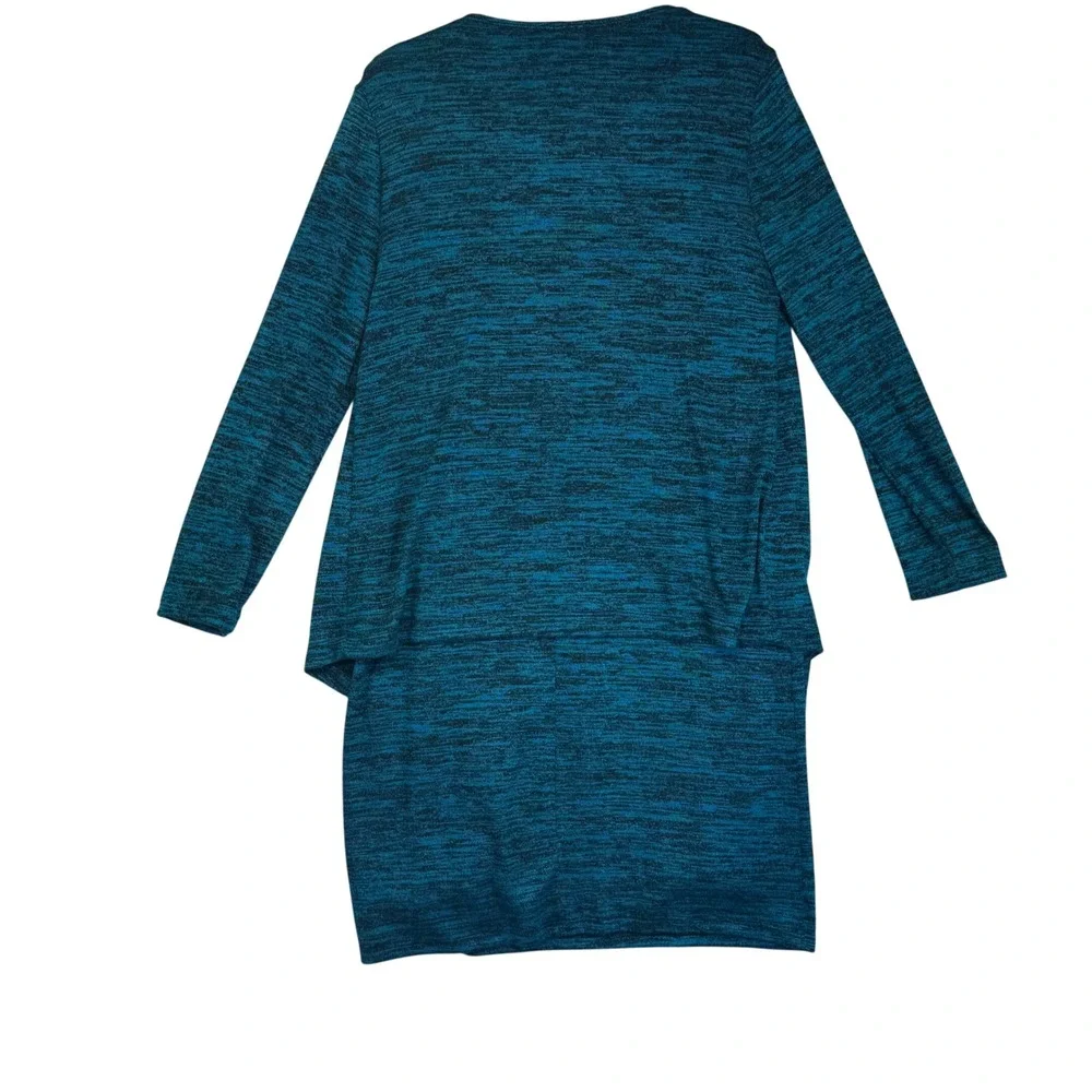 TIANA B. Women's Teal‎ Black Marled Knit Dress Waterfall Cardigan Set Size 10